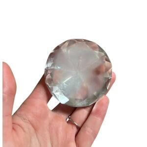 Clear Glass Diamond Gemstone Paperweight 2.5" Faceted Brilliant Cut Desk Decor